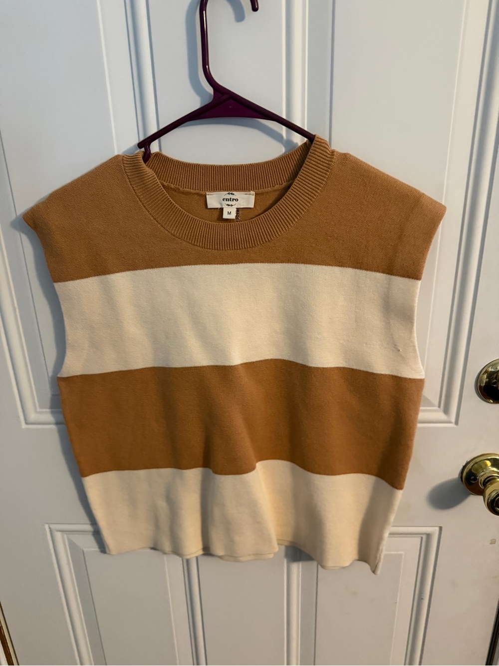entro Wide Stripe Knit Sleeveless Top - Tan & Cream